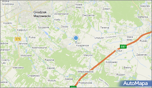 mapa Książenice, Książenice gmina Grodzisk Mazowiecki na mapie Targeo
